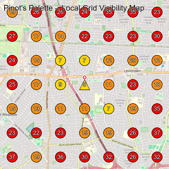 Pinot's Palette GeoGrid visibility map for Do-It-Yourself Shop in Bethpage